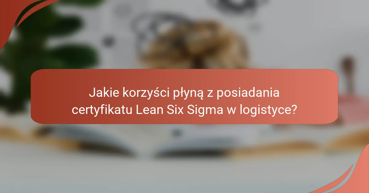 Jakie korzyści płyną z posiadania certyfikatu Lean Six Sigma w logistyce?